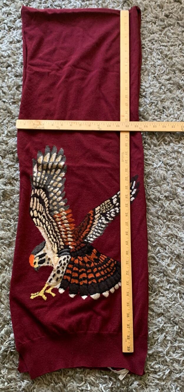 STELLA MCCARTNEY RARE ITALY Merino Wool EAGLE Long Scarf Wrap MAROON - Picture 4 of 6